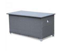 Coffre de jardin Cassapanca en résine tressée gris 170x82cm rangement coussins avec vérins,