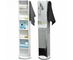 Armoire Colonne Pivotante de Salle de Bain - 6 Niches + Miroir + 2 patères - Coloris BLANC