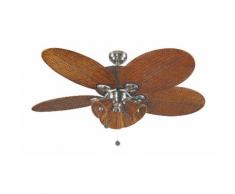 Patio un ventilateur de plafond tropical colonial de 132 Cm corps nickelé et osier tressé marron