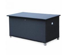 Coffre de jardin Cassapanca en résine tressée noir 170x82cm rangement coussins avec vérins,