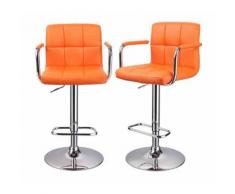 Lot de 2 tabourets de bar ergonomique simili-cuir hauteur réglable orange - DéCOSHOP26