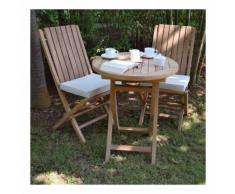 Salon de jardin en teck Ecograde© Darjeeling, table pliante 60 cm + 2 chaises Karimun