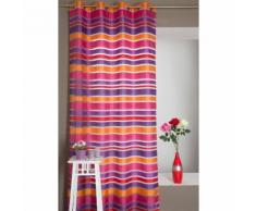 Voilage Multicolore 140 x 240 cm à Rayures Horizontales à Oeillets Rouge - RIDEAUDISCOUNT