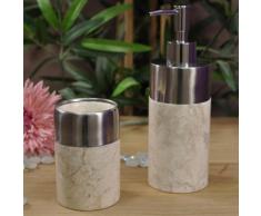 Ensemble Distributeur de savon et gobelet en marbre et inox crème - WANDA-COLLECTION