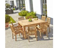 Salon de jardin en bois de TECK BRUT QUALITE PREMIUM - Table carrée + 8 fauteuils empilables