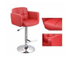 Lot de 2 tabourets de bar design simili cuir avec dossier et accoudoirs ergonomique rouge