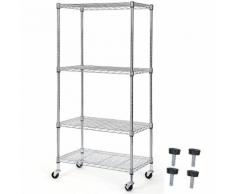 Songmics Etagère de Rangement chromée avec 4 niveaux réglables et des Roulettes Pieds de mise