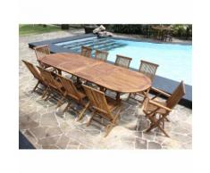 Salon de jardin teck en bois de teck huilé 10/12 pers Table larg 100cm 8 chaises 2 fauteuils