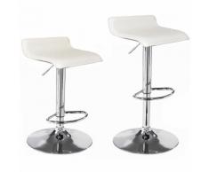 Bc-elec Paire de tabourets de bar / Chaises de bar, Hauteur réglable, revêtement Simili Cuir Blanc