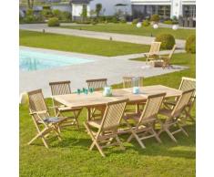 Salon de jardin en bois de TECK BRUT QUALITE PREMIUM 8/10 pers - Table rectangulaire 180/240cm - 6