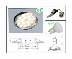 LOT DE 5 SPOT ENCASTRABLE ORIENTABLE LED CARRE CHROME GU10 230V eq. 50W BLANC CHAUD 3000K
