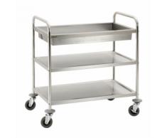 Chariot de service cuisine design professionnel inox 2 étages + 1 bac max 120 kg - HELLOSHOP26