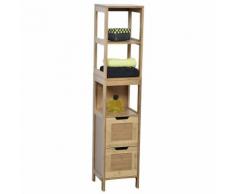 Meuble Colonne de salle de bain - 3 étagères et 2 tiroirs - Style exotique - en BAMBOU - TENDANCE