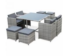 Salon de jardin Vasto Nuances de Gris table en résine tressée 4 à 8 places, fauteuils