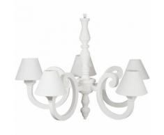 Lustre 5 bras en bois abat jour coloris blanc - M&S