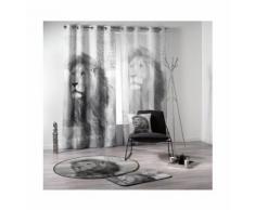Voilage imprimé "Lion" GRIS / BLANC 140 x 240 cm - HOMEMAISON