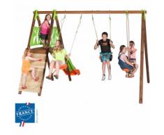 Portique bois et métal 2,30 mur d'escalade, plateforme pour 7 enfants - M&S