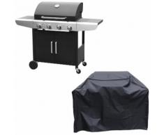 Barbecue au gaz KENTUCKY - 4 brûleurs avec thermomètre + housse - HAPPY GARDEN