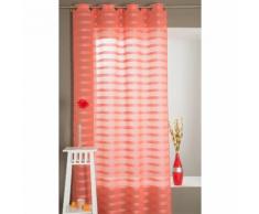 Magnifique Rideau Voilage Effet Lin à Oeillets 140 cm x 240 cm Etamine Rayé Corail