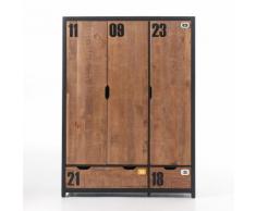 Armoire de chambre en bois finition pin brossé Hauteur 200 cm ALEX 3 portes