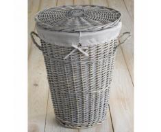 Panier à linge osier cérusé gris avec housse amovible coordonnée 43x57cm Vintage