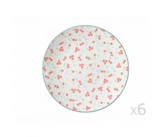 Assiette à dessert en porcelaine motif fleurs rose/bleu D.20.5cm - Lot de 4 JOUR DE FETE