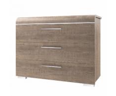 Commode 3 tiroirs en bois finition chêne ambré Longueur 104 cm WAGRAM