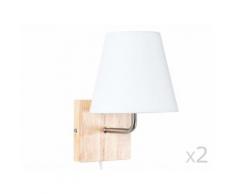 Lot de 2 appliques en bois avec abat jour conique en tissu blanc hauteur 21cm Hedda