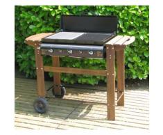 Barbecue gaz 3 brûleurs en fonte émaillée sur chariot bois 68x46cm MISSOURI