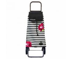 Chariot de course 2 roues avec sac en tissu à rayures et motif rose 51L Noir et blanc Rosa