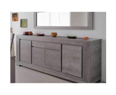 Buffet bas 4 portes + 2 tiroirs chêne L224xP48xH91cm BRUTS Gris