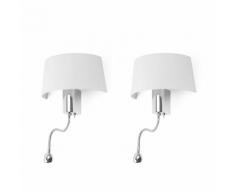 Lot de 2 appliques avec liseuse LED en métal et tissu longueur 28.5cm Hotel Blanc