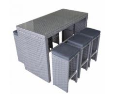 Salon de jardin haut en résine tressée : table haute + 6 tabourets TENSHO