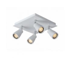 Plafonnier carré LED quadruple spots pour salle de bain en métal longueur 23cm Lana Blanc
