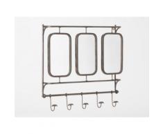 Miroir/patère triptyque en métal 5 accroches argent H.61cm VINTY