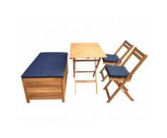 Salon de jardin en acacia FSC : 2 chaises pliantes + 1 banc coffre + 1 table pliante DENIM