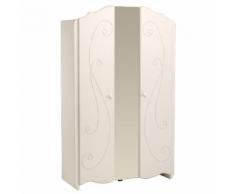 Armoire de chambre en bois L116cm H187.5cm 2 portes et miroir JULIE