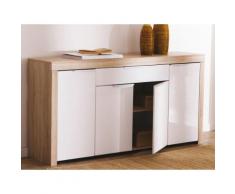 Buffet bas 4 portes 1 tiroir blanc et bois L177.2 cm NAXIS