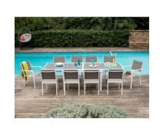 Salon jardin Aluminium Table extensible 135/270cm + Chaises et Fauteuils empilables MODENA 10 places