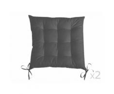 Galette de chaise unie 9 capitons 100% coton 38x38cm nouettes - lot de 2 ROMEO Gris métal