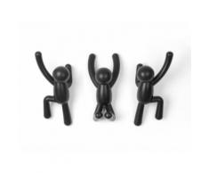 Patère murale en plastique moulé bonhomme qui grimpe - Lot de 3 BUDDY Noir