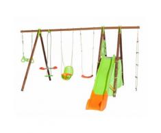 Portique bois/métal 5 agrès + toboggan + cabane LEGATO Techwood premium