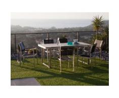 Salon de jardin 6 places : 1 table 180x90cm en composite + 6 fauteuils en polyester enduit et aluminium brossé ELEGANZA
