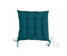 Galette de chaise unie 9 capitons 100% coton 38x38cm nouettes - lot de 2 ROMEO Bleu canard