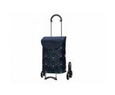 Chariot de course 6 roues en acier/nylon motif pomme 49L bleu Scala Shopper