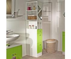 Colonne salle de bain 3 tiroirs 1 miroir L24.5xP54xH181.50cm BANIO Blanc / Vert