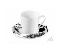 Tasse à café/soucoupe porcelaine floral monochrome noir 12cl-Lot de 6 JARDIN SECRET