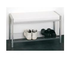 Meuble à chaussures/Banc Acier et imitation cuir (4 paires) L80xP32xH48cm MARY Blanc