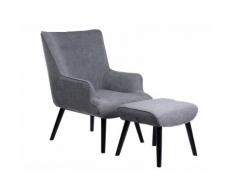 Fauteuil en tissu avec dossier capitonné et repose pieds OLSEN Gris