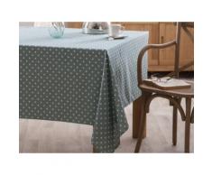 Nappe carrée 100% coton enduit teflon anti-tâches pois blanc 150x150cm ANNA Bleu